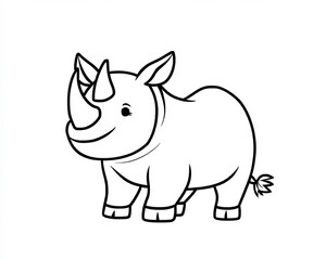 Cute rhinoceros illustration for children's coloring book in minimalist kawaii style on white background