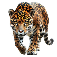 Obraz premium Majestic Jaguar Portrait:Fierce Feline in Striking Detail on Plain White Background Transparent PNG