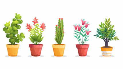 Obraz premium Set of different plants in pots isolated on white background illustration
