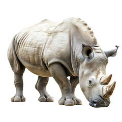 Fototapeta premium Powerful and Majestic African Rhinoceros Photographed on Plain White Background Transparent PNG