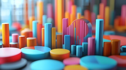 Obraz premium Market Segmentation Analysis with Pie Charts and Demographic Icons in 3D