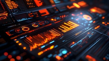 Fototapeta premium Strategic Planning Analysis with Futuristic Data Displays and Charts in 3D