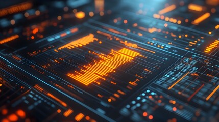 Obraz premium Performance Metrics Analysis with Glowing 3D Illustrated Charts and Key Points