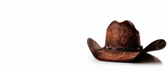 Isolated brown cowboy hat on a white background with copy space image.