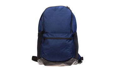 Naklejka premium Front view of blue textile backpack isolated on white. School backpack.