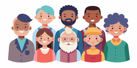 Elderly people characters set. Happy seniors, old men and women of different nations in full growth
