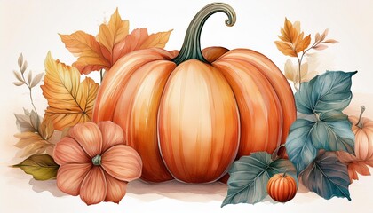 Fall sublimation, Watercolor thanksgiving pastel pumpkin leaf clipart, Autumn farm clip art, Printable hand drawn digital download image
