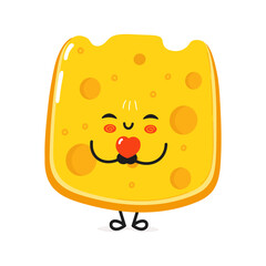 Cheese holding a heart in hands character. Vector hand drawn cartoon kawaii character illustration icon. Isolated on white background. Cheese in love character concept