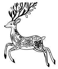 Coloring of the New Year's Deer Nature in vector