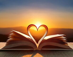 heart shape in book at sunset