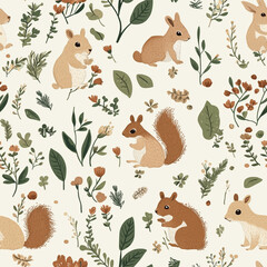 seamless pattern with squirrel and acorns