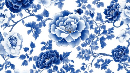 Minimalist design marketing poster with a seamless traditional Chinese blue and white porcelain pattern, ultra-high resolution and space for text