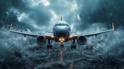 Airplane Landing in Stormy Weather