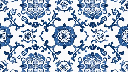 Minimalist marketing poster design, ultra-high resolution, with appropriate space reserved for text, featuring a seamless pattern of traditional Chinese blue and white porcelain motifs