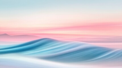 Obraz premium Abstract pastel landscape featuring blue waves flowing under a pink sky, evoking tranquility and serenity
