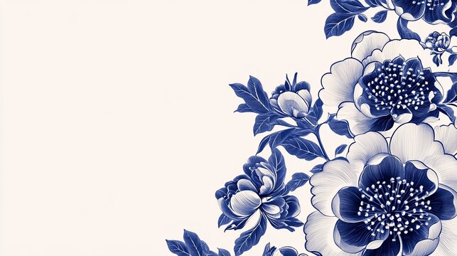 Minimalist marketing poster featuring a traditional Chinese blue and white porcelain pattern, ultra-high resolution with appropriate space for text