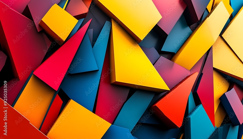 Poster Bold Abstract Background with Geometric Shapes in Primary Colors and 3D Effects