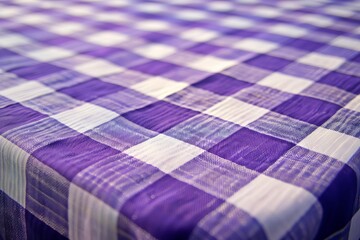 Purple and white checkered tablecloth providing a background texture with a shallow depth of field