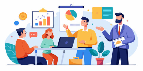 Business report at a meeting of company employees. Presentation of the project, the speaker presents infographics
