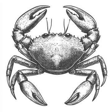 recommend clip art: Black and white illustration of crab with claws raised. Sketch engraving generative AI raster illustration. Scratch board imitation.