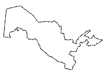 Doodle freehand dash line drawing of Uzbekistan map.