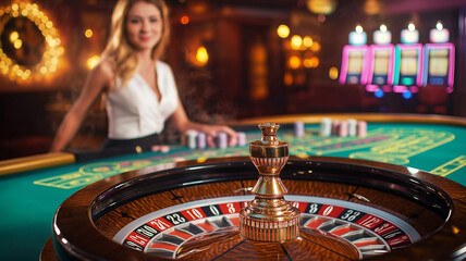 Casino Roulette Table with Dealer