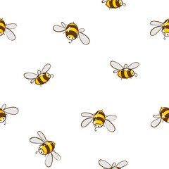 Seamless Pattern with Flying Cute Bee, doodle style, Cartoon Animals Background, Design for baby clothes, t-shirts, wrapping, fabric, textiles and more