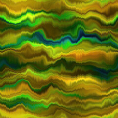 Blurry silk green brown vertical autumn fall tie dye texture background. Wavy irregular bleeding wave seamless pattern. Atmospheric ombre distort effect. Space dyed all over print