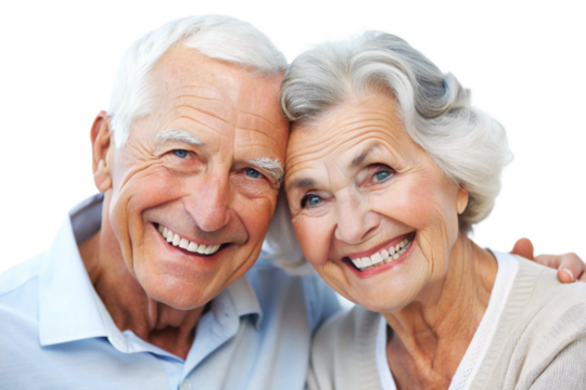 Portrait of happy elderly couple smiling together png