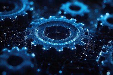 Digital gears rotating with futuristic network connection