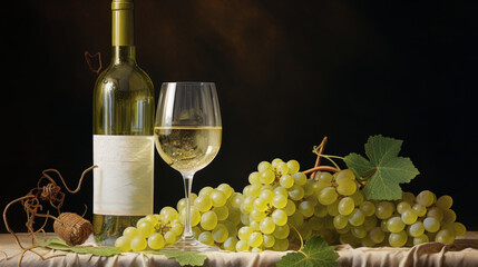 Fototapeta premium White Wine With Grapes
