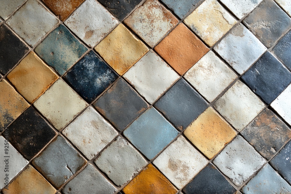 Poster colorful square leather tiles creating modern geometric pattern