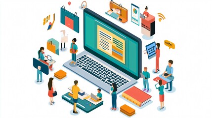 Obraz premium Vector illustration of a laptop overflowing with money, representing business and technology