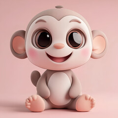 "Adorable 3D Baby Monkey - Happy and Playful Cartoon Illustration,AI Generative"