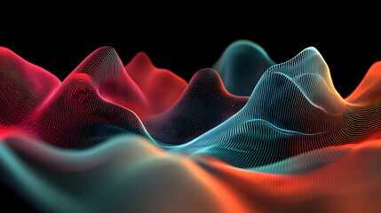 Floating 3d analog digital geometrical waves in teal and ruby color