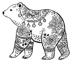 Coloring Page New Year's Bear Nature In Vector