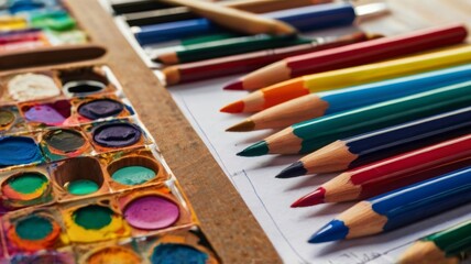 Naklejka premium Range of bright art supplies