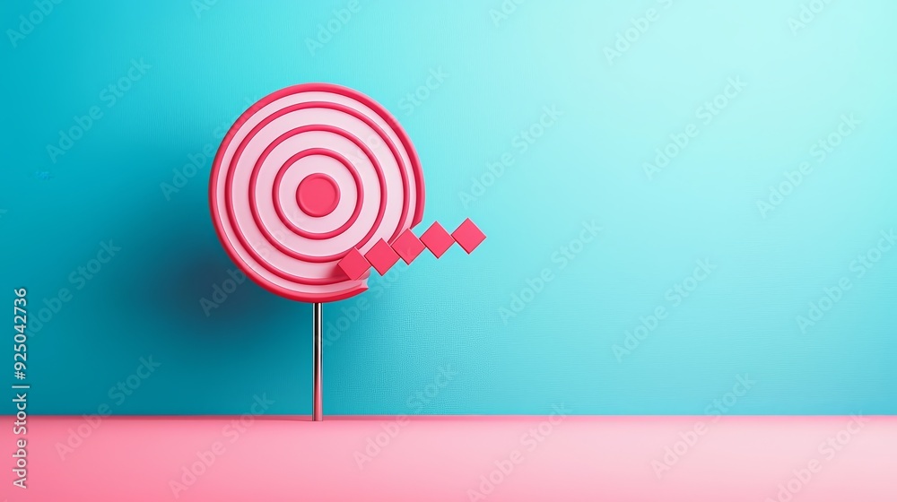 Sticker Pink Target and Diamond Shapes on Blue Background.