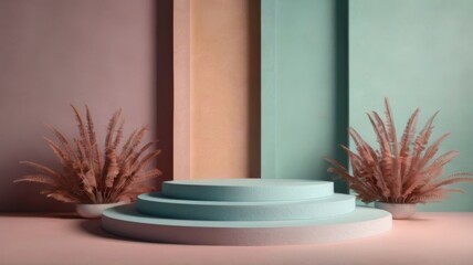 Realistic 3d podium in pastel colours