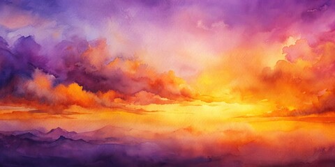 Obraz premium Abstract watercolor background featuring a sunset sky with shades of orange and purple , watercolor, abstract, background, sunset