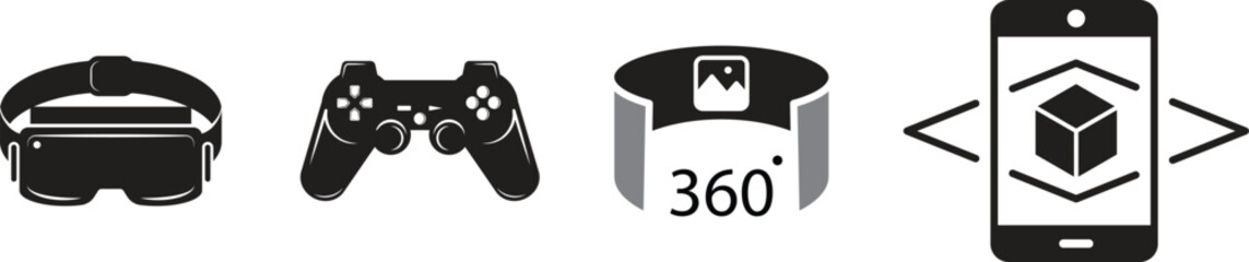 Set of virtual reality technology vector icons isolated on white background. Vector illustration