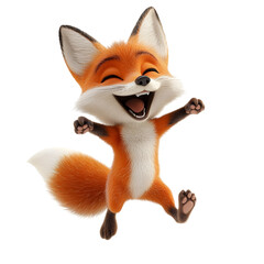 Fototapeta premium Joyful Cartoon Kit Fox Jumping with Happiness on Plain White Background Transparent PNG
