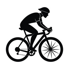 A silhouette of a male biker with helmet biking black and whote vector illustration