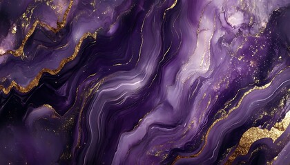 Obraz premium Vibrant Purple Marble Texture with Swirling White and Gold Veins, Glossy and Luxurious