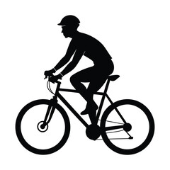 A silhouette of a male biker with helmet biking black and whote vector illustration