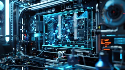 Futuristic Technology Interface with Circuitry and Blue Lights