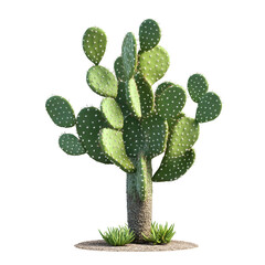 Prickly Pear Cactus Plant on Minimalist White Background Transparent PNG