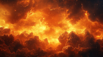 Fototapeta premium Abstract background of orange and yellow clouds with fire particles