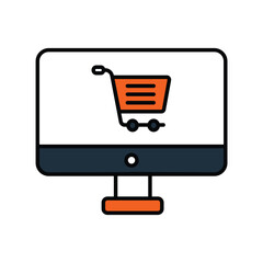 online shopping color line icon with white background vector stock illustration