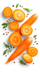 Carrots with Slices and Leaves Isolated on Transparent Background